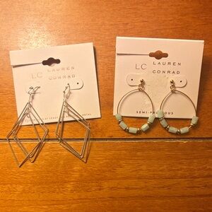LC Lauren Conrad Silver Geometric & jade/gold hoop Earrings for pierced ears